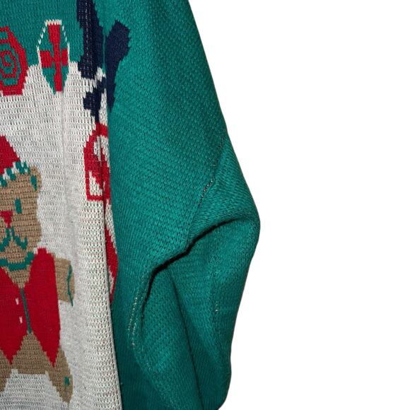 Vintage 80’s Ugly Christmas Sweater Green Teddy Bear Santa Retro Granny Core XL - Picture 3 of 10